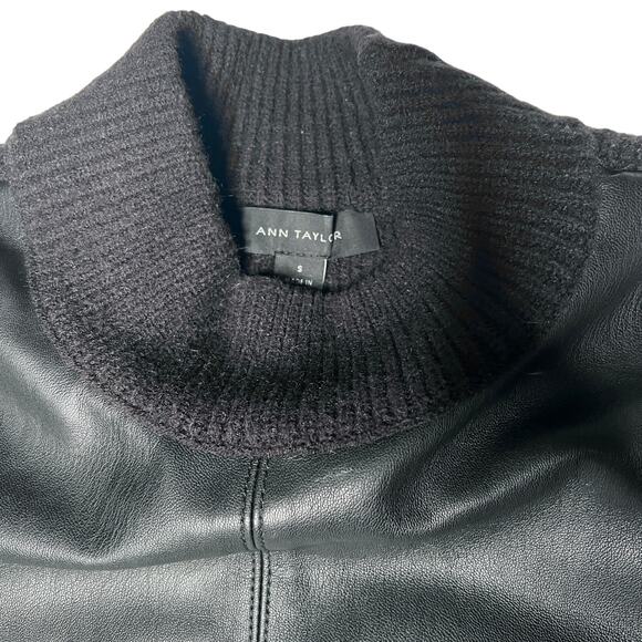 Ann Taylor women’s small black sweater faux leather front panel - Picture 3 of 5